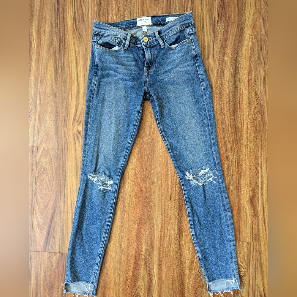 Frame Denim Le Skinny de Jeanne size 25 Ankle crop distressed blue jeans